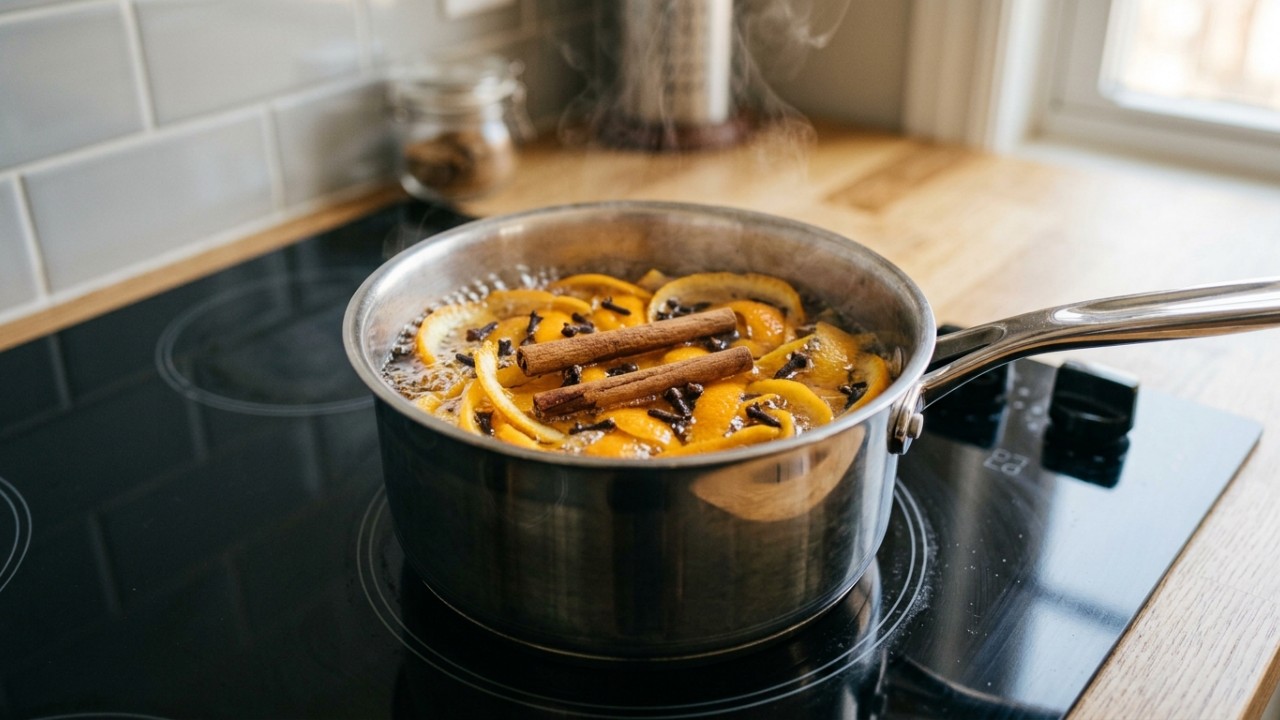 Aromatize sua casa de forma eficiente com o poder das cascas de laranja e especiarias. – Imagem gerada por IA