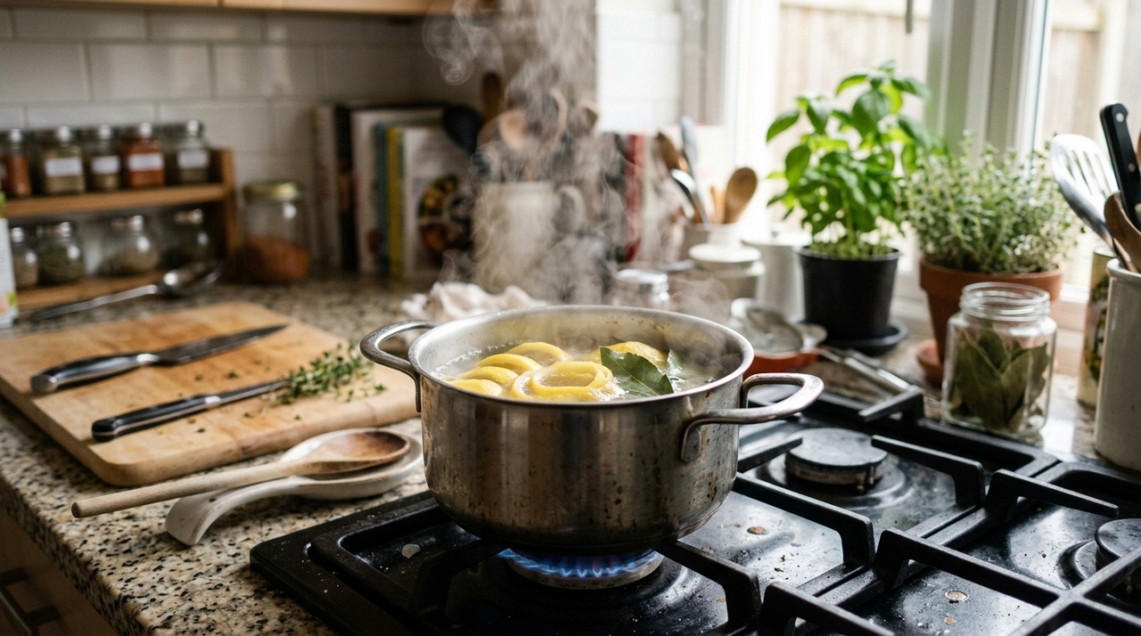 Reaproveitar recursos vegetais juntamente com cascas de frutas permite criar um aromatizador artesanal eficiente.