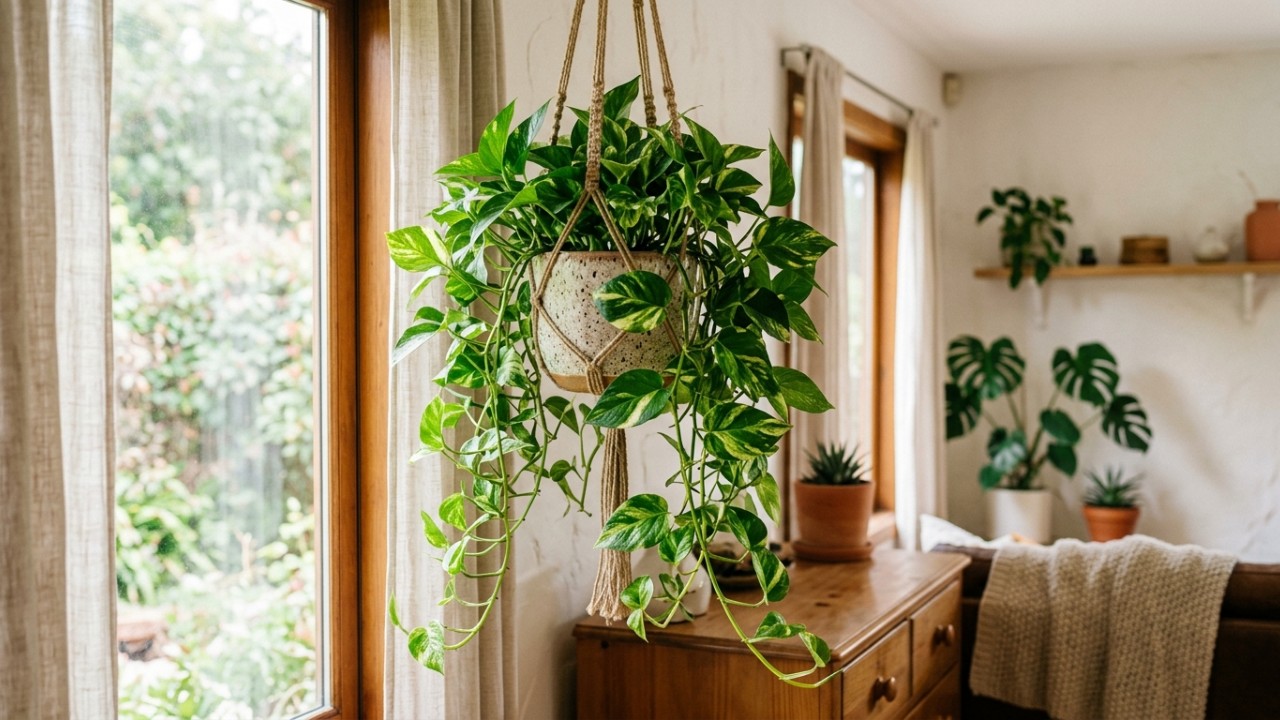 A jiboia necessita de luz natural indireta para manter suas folhas vibrantes e saudáveis. – Imagem gerada por IA