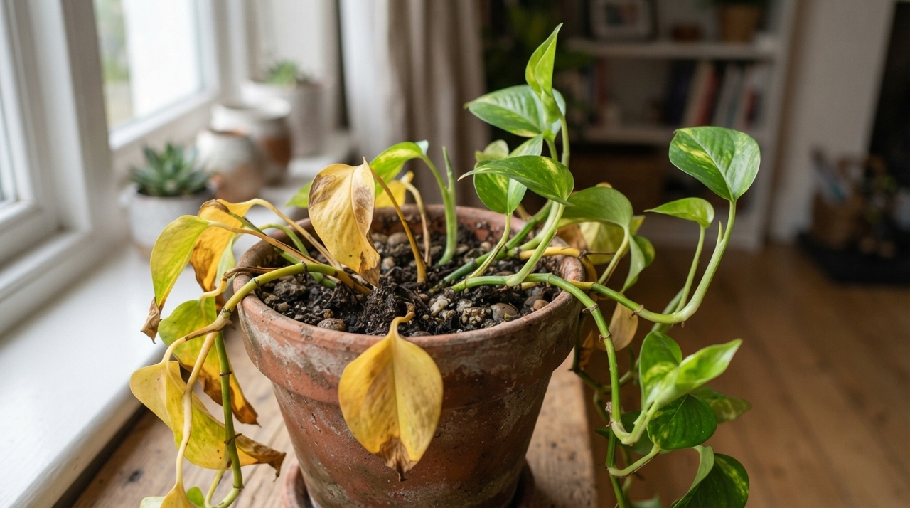 É normal que folhas muito antigas amarelem e caiam aos poucos, sem risco para o restante da planta.