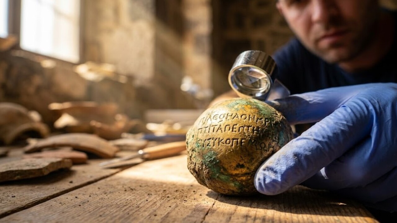 Os arqueólogos encontraram projétil de 2.000 anos com uma inscrição em grego que revela como a guerra psicológica já era usada na Antiguidade