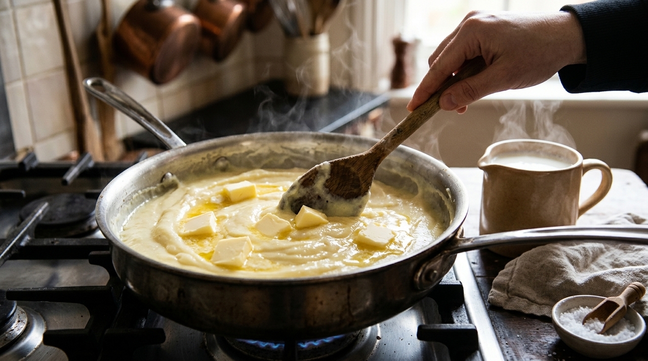 Batatas mais farináceas, com menos água e mais amido, costumam entregar purê mais leve e homogêneo.