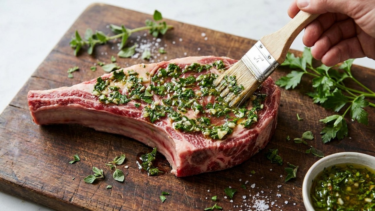 A marinada especial horas antes do assado garante um resultado incrivelmente suculento na costela bovina. – Imagem gerada por IA