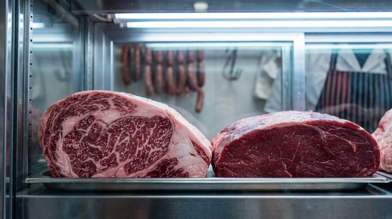 A carne marmorizada se destaca em preparos rápidos, como grelha, chapa e churrasqueira, porque a gordura entremeada derrete durante o calor intenso.