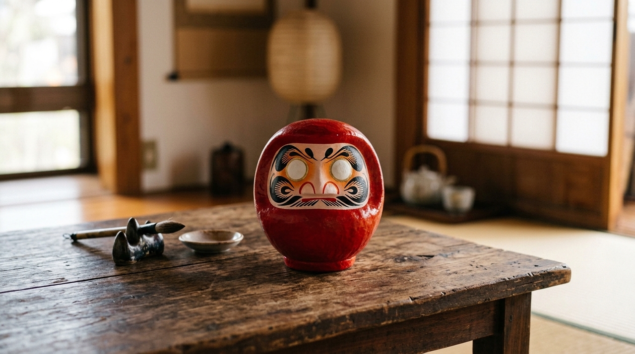O daruma é um boneco japonês associado a Bodidarma, monge indiano ligado à fundação do Zen Budismo na China.