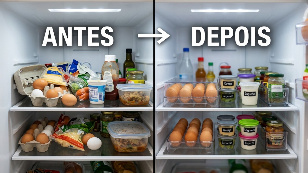 Reaproveitar embalagens plásticas é uma solução prática e sustentável para organizar a geladeira. – Imagem gerada por IA