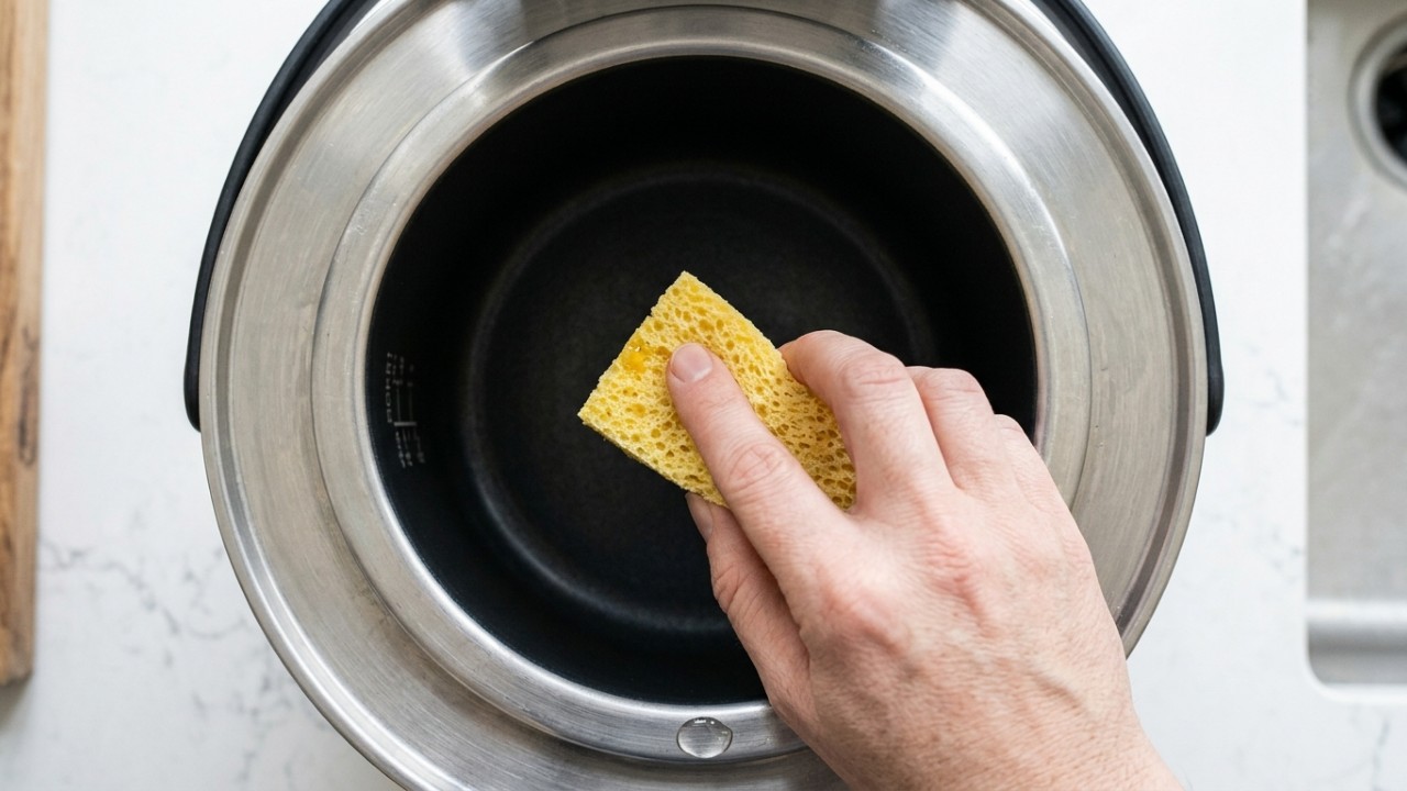 O vinagre de álcool é a solução ideal para eliminar resíduos e odores da panela de arroz. – Imagem gerada por IA