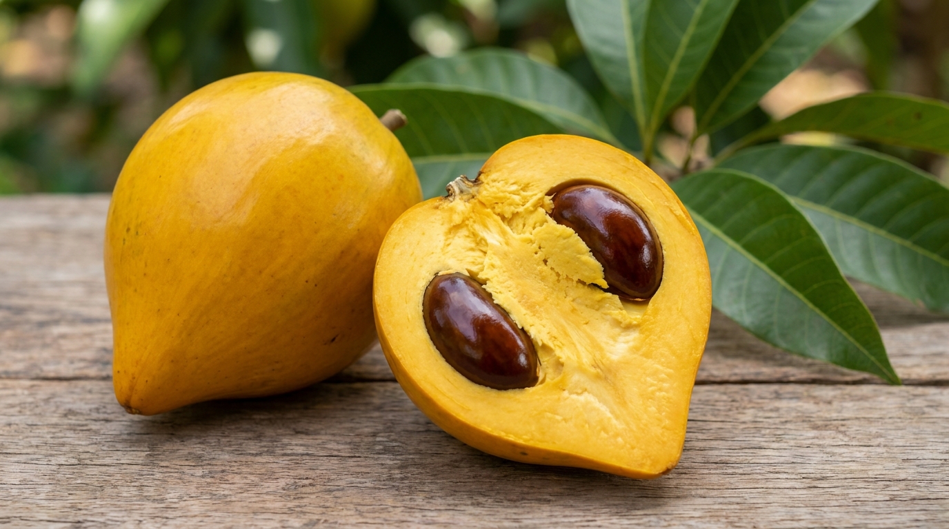 A chamada fruta de ouro é o canistel, fruto da espécie Pouteria campechiana, originária do México e da América Central.