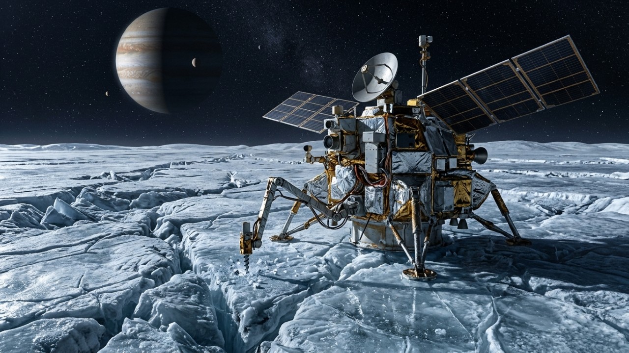 A missão Eureka visa explorar oceanos subterrâneos em busca de vida microbiana fora da Terra. – Imagem gerada por IA