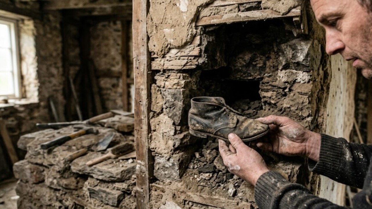 Durante reformas em antigas casas inglesas, moradores encontram sapatos infantis escondidos nas paredes e descobrem uma tradição misteriosa