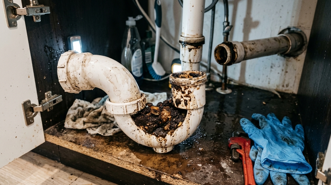 O sifão mantém uma porção de água que bloqueia gases e odores da tubulação.