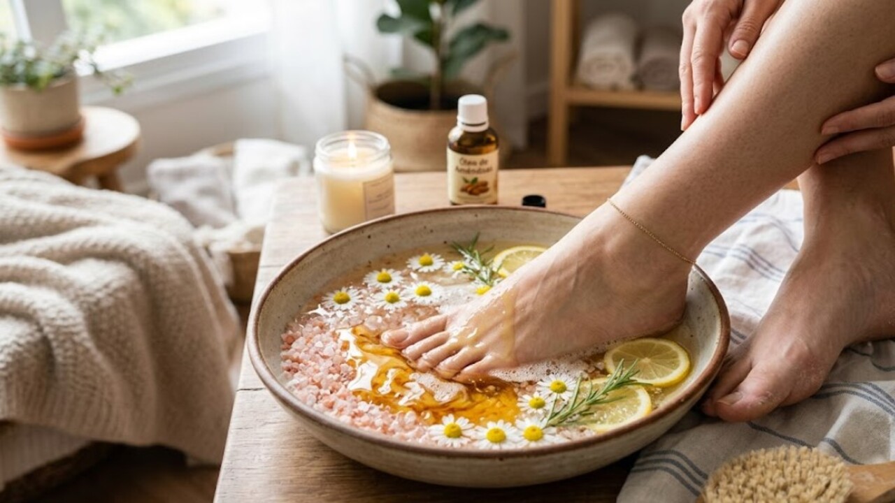 O spa para os pés feito com ingredientes simples pode ajudar a suavizar o ressecamento típico do frio