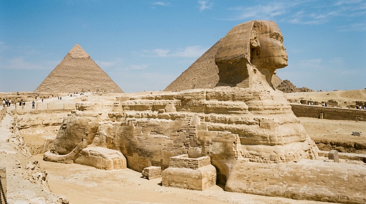 A Esfinge de Gizé, localizada no Egito, é considerada um dos monumentos mais famosos do mundo.