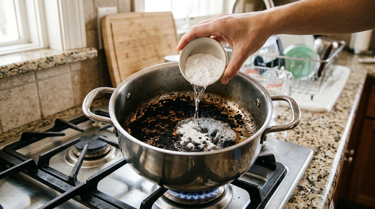 Quem cozinha diariamente sabe que esfregar a panela ainda quente com esponja abrasiva pode piorar o problema.