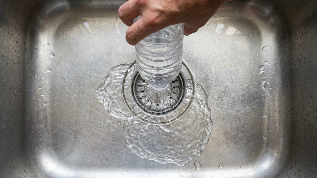 Aprenda a desentupir a pia da cozinha de forma rápida e caseira usando apenas uma garrafa plástica.