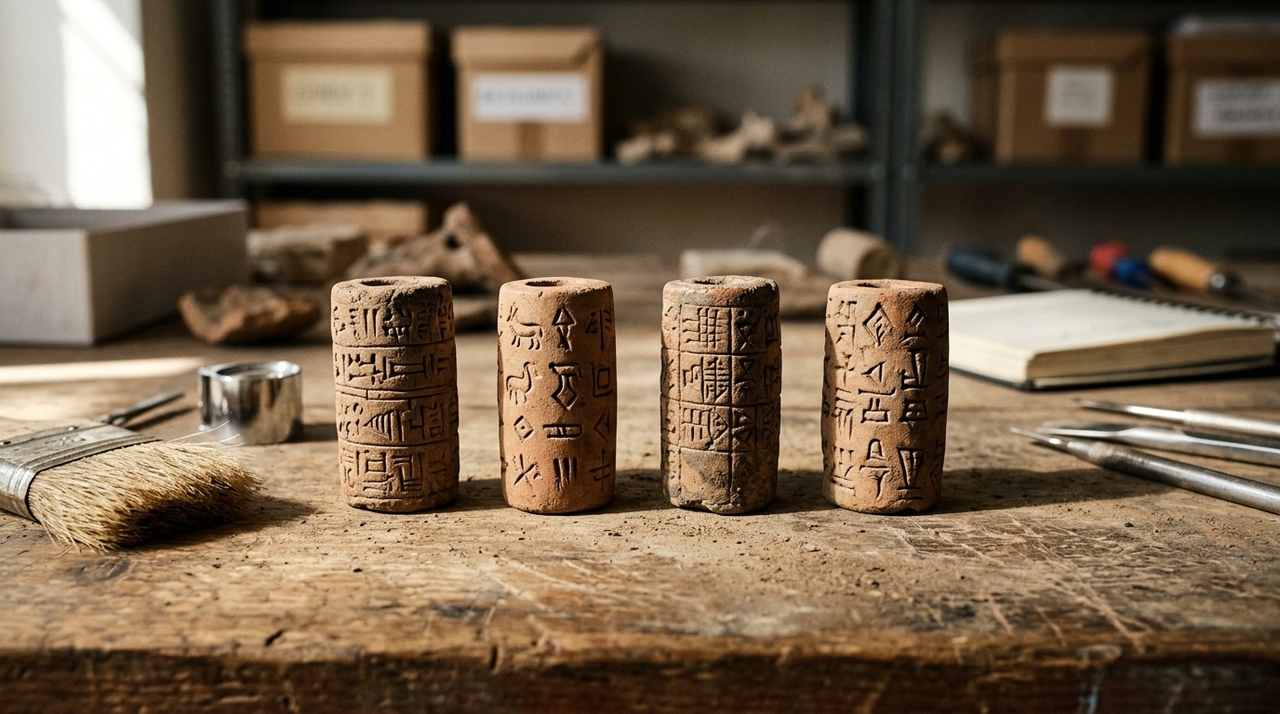 Pesquisadores descobriram que quatro pequenos cilindros de argila encontrados na Síria apresentam marcas que podem representar uma forma inicial de escrita.