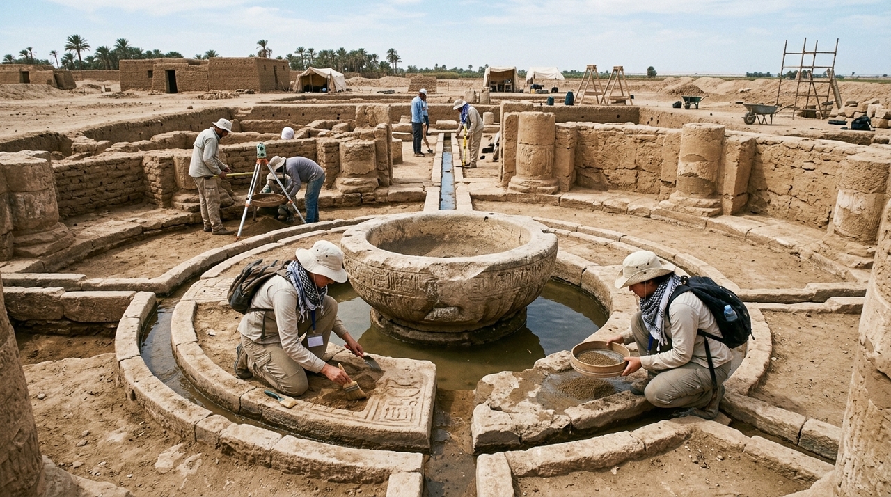 As escavações em Tell el-Farama, antiga cidade de Pelúsio, revelaram uma estrutura religiosa circular incomum, localizada no leste do Delta do Nilo.