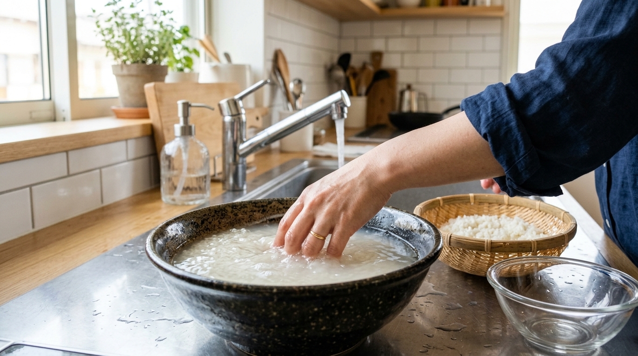 Adicionar água demais pode até cozinhar mais o arroz, mas não corrige o excesso de amido na superfície.