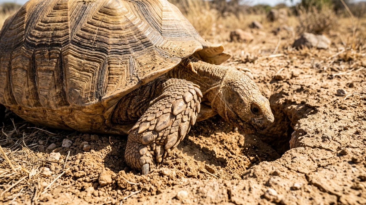 A reintrodução de tartarugas gigantes está revertendo a desertificação no Sahel ao descompactar o solo. – Imagem gerada por IA