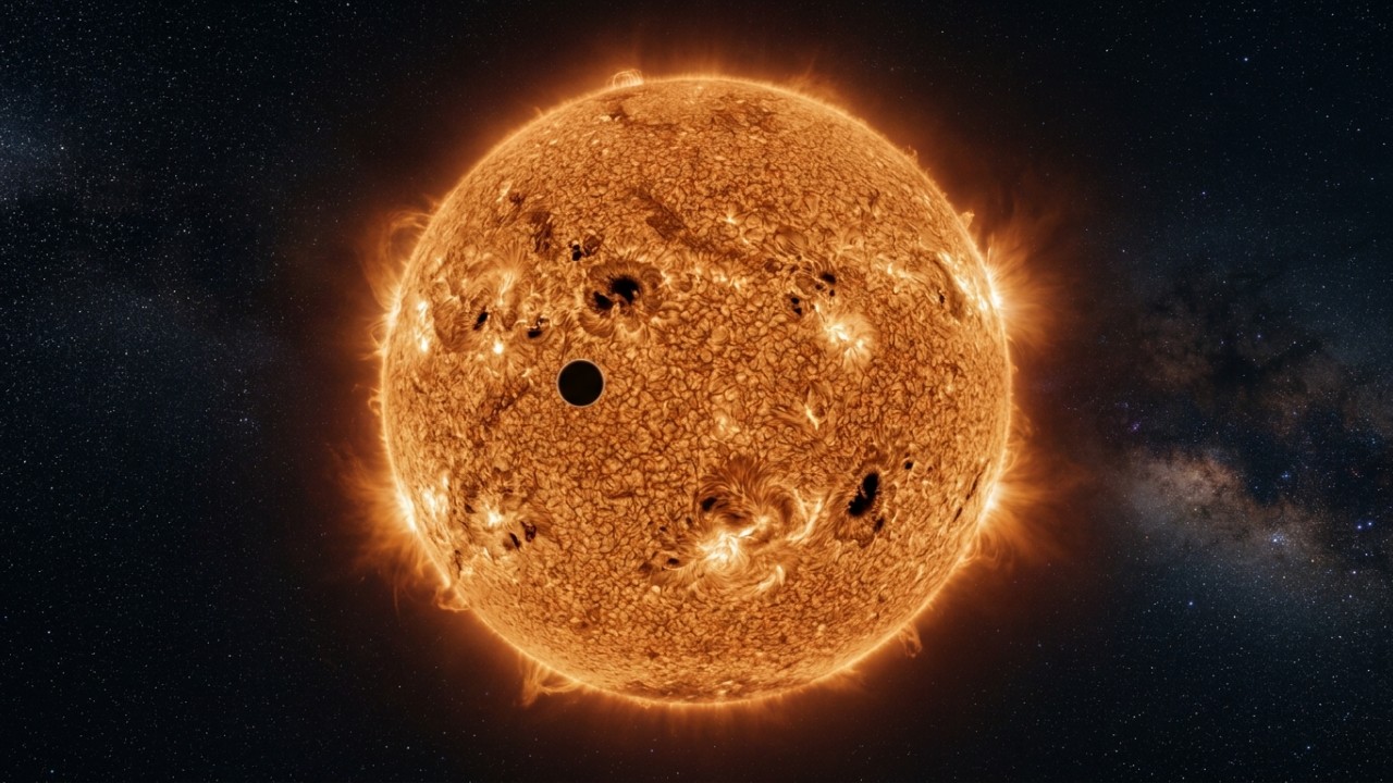 O raro trânsito de Vênus cria uma silhueta escura que revela segredos sobre a dinâmica do nosso sistema solar. – Imagem gerada por IA