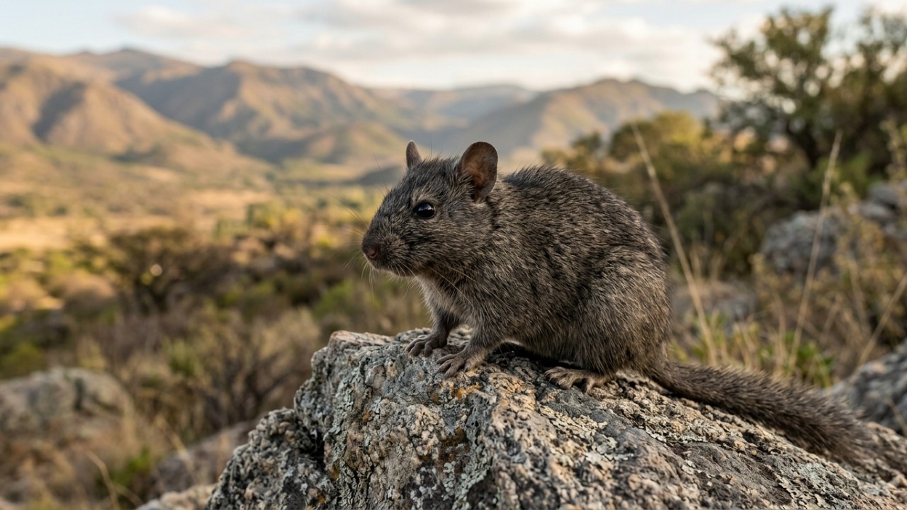 Pesquisadores identificam o rato-vizcacha na Sierra de Guasapampa reforçando a necessidade urgente de conservação ambiental. – Imagem gerada por IA