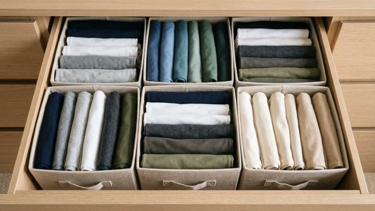 Transforme caixas de sapato em organizadores sustentáveis para suas gavetas. – Imagem gerada por IA