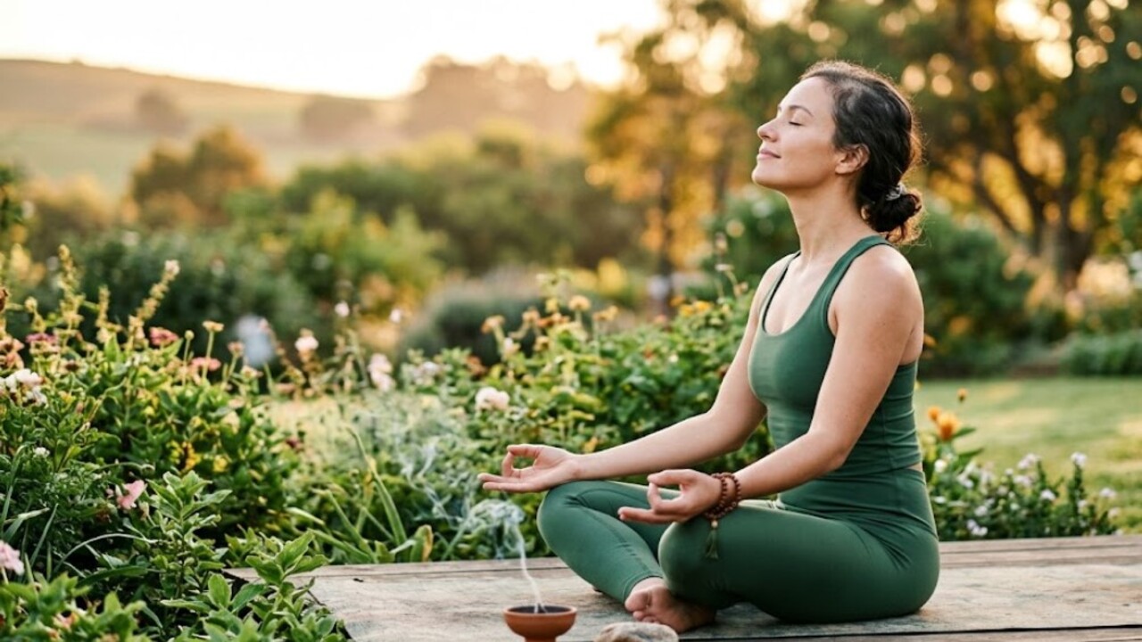 Mulher praticando yoga e meditação