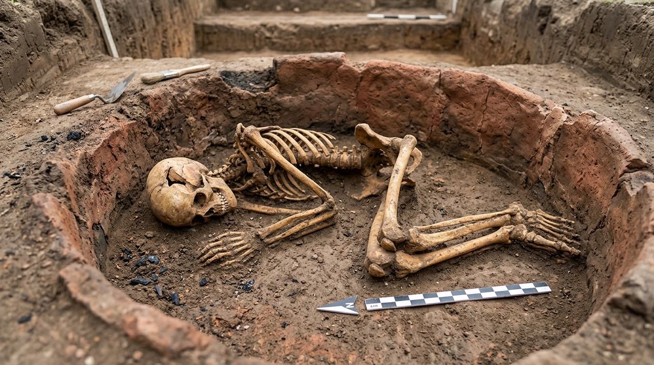 Dois detalhes tornam o caso extraordinário: a lesão no crânio e o uso de um forno abandonado como sepultura