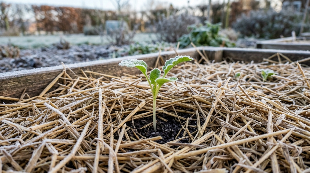 A cobertura morta usada em jardinagem e agricultura consiste na aplicação de material orgânico seco ou filme sobre o solo.