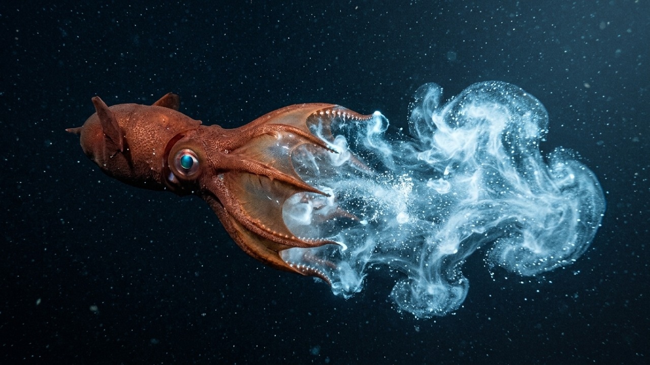 Produção de muco bioluminescente pelas pontas dos braços para proteção marinha.