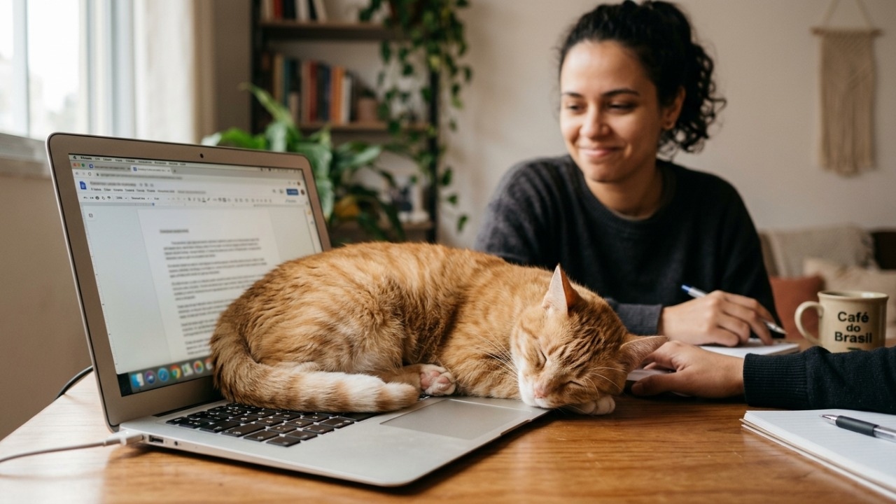 Superfícies aquecidas de notebooks atraem gatos para repouso no ambiente.