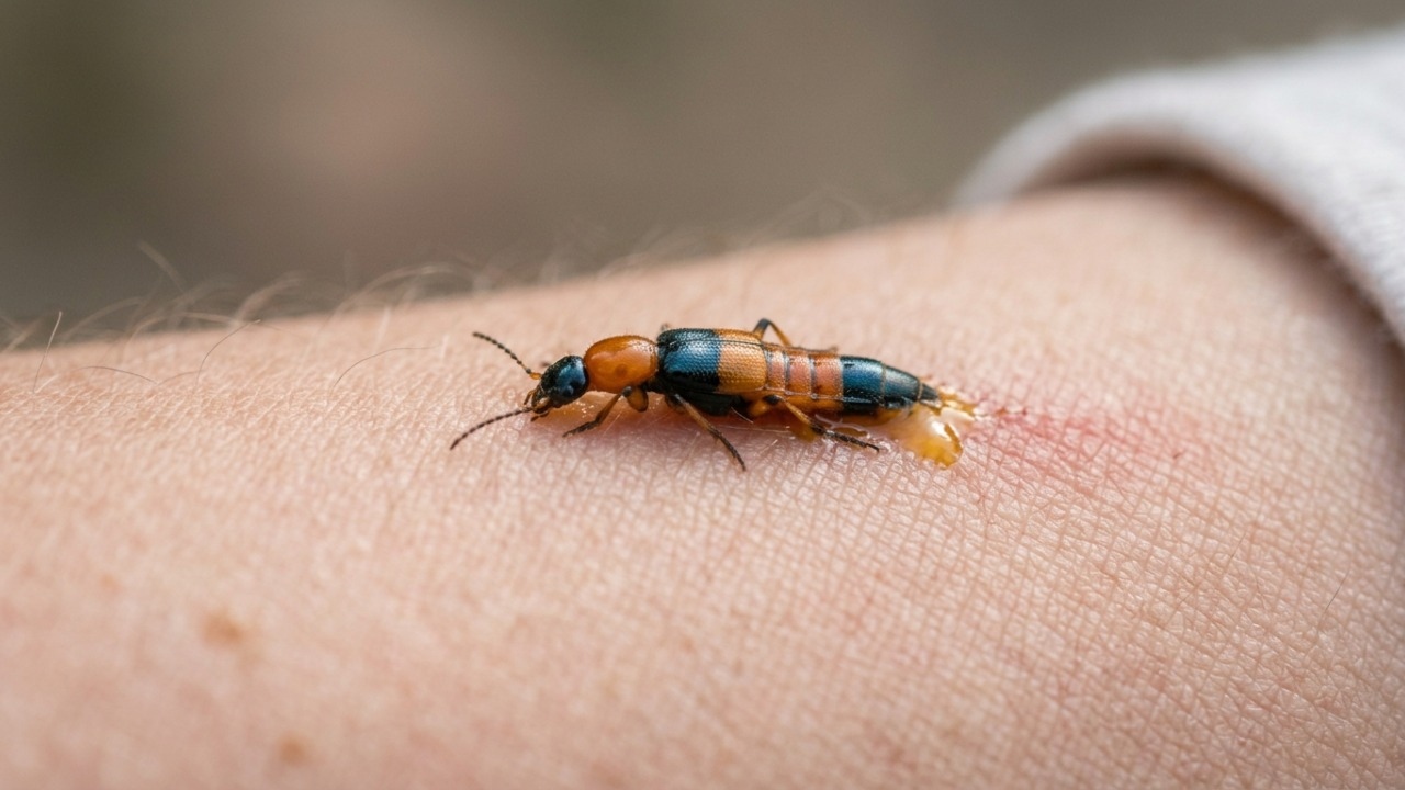 Substância tóxica de besouro causa dermatite severa quando inseto sofre esmagamento.