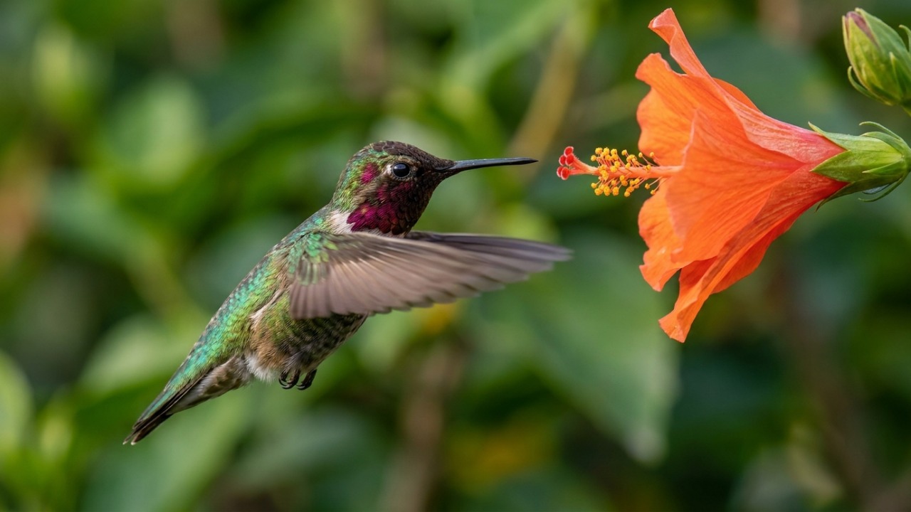 A presença de beija-flores em jardins urbanos indica um ecossistema equilibrado e acolhedor.
