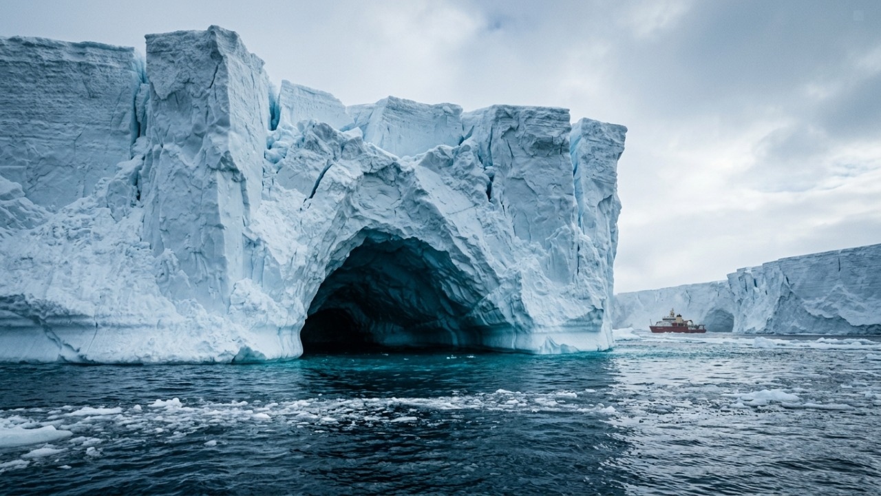 Desprendimento de iceberg revela mundo oculto e vibrante no fundo do mar antártico.