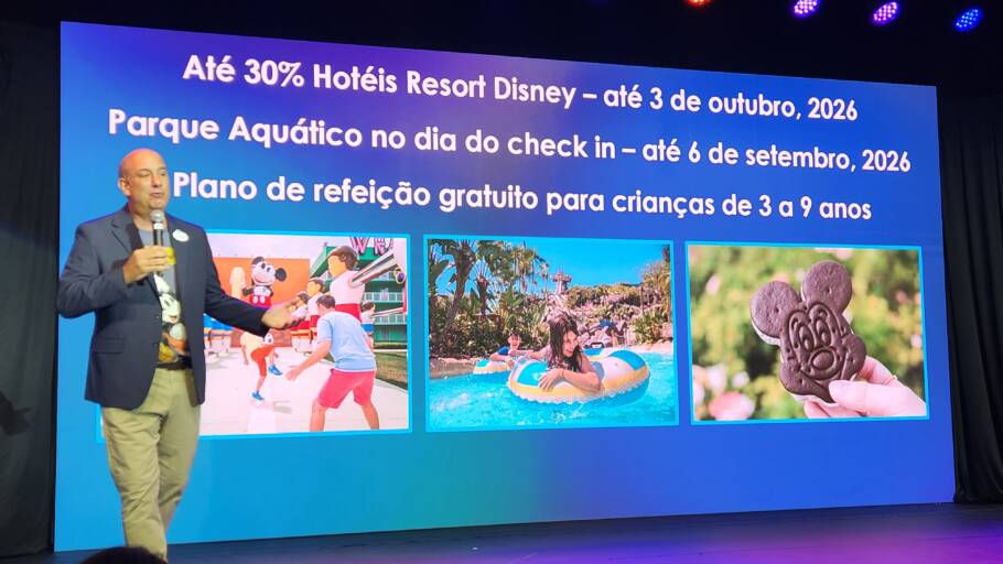 Alexander Haim, gerente sênior de Vendas da Disney Destinations no Brasil, durante apresentação no evento “Agente de Sonhos”, em São Paulo