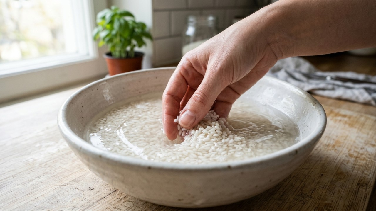 Evitar esfregar o arroz com força durante a lavagem preserva a textura e os nutrientes dos grãos.