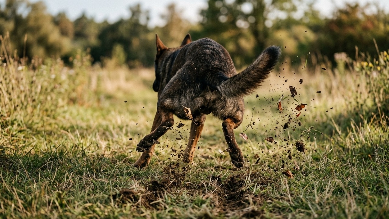 Gesto comunicativo canino que amplia sinais visuais e olfativos no ambiente territorial.