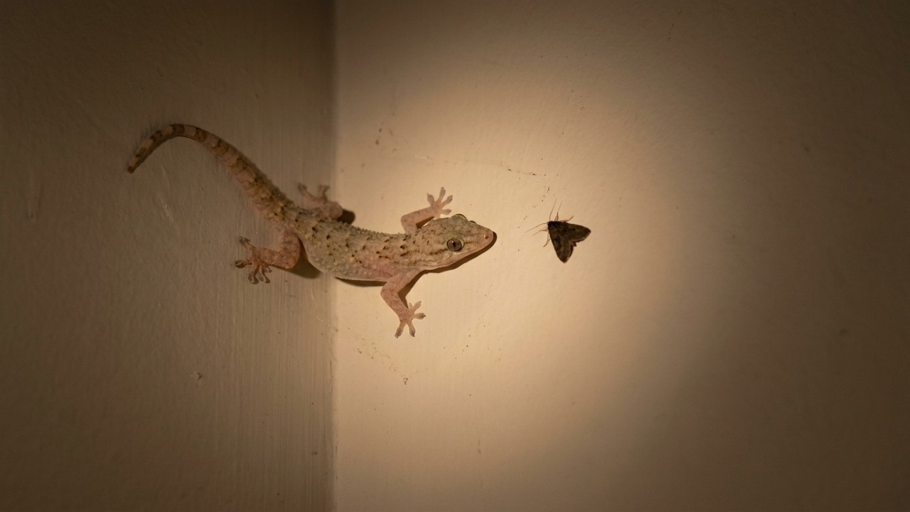 As lagartixas atuam no controle biológico de insetos e pragas dentro das residências.