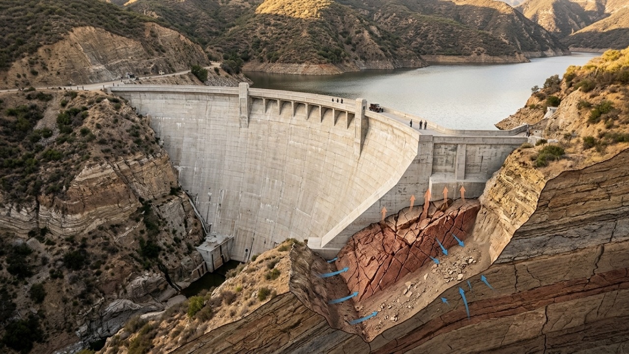 Falhas geológicas nas fundações causaram o rompimento trágico da represa histórica.