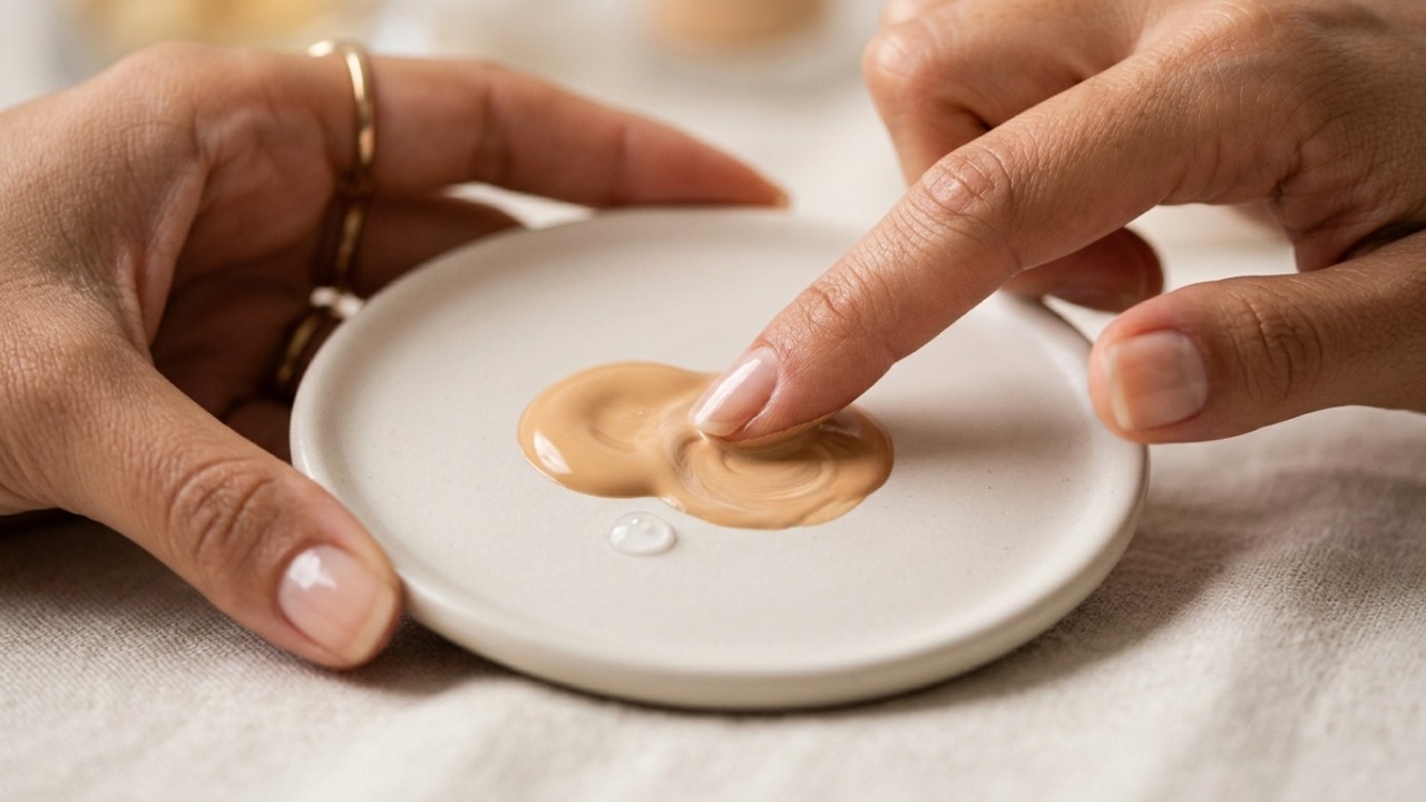 Adição moderada de hidratante dilui a base mantendo cobertura facial equilibrada.