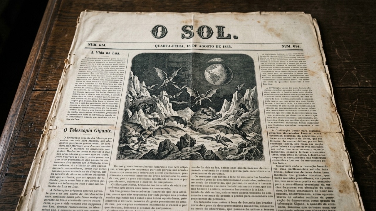 Em 1835, uma falsa descoberta lunar convenceu leitores com linguagem científica.