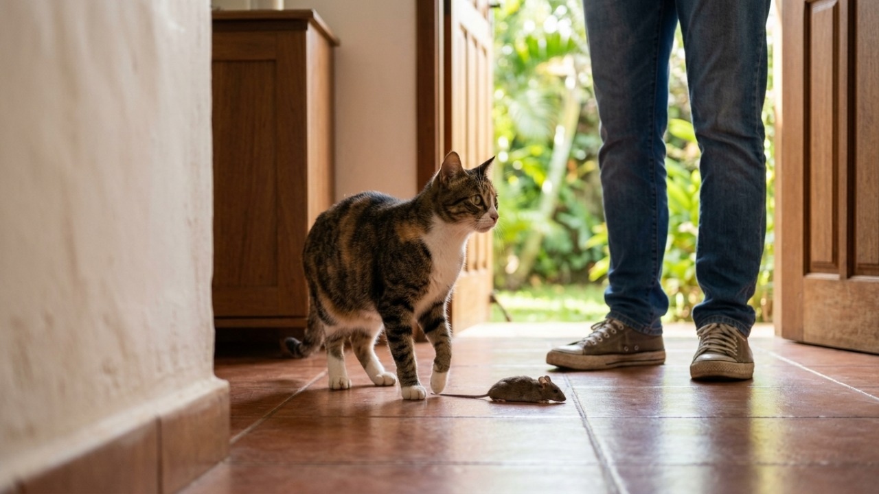 Gatos transportam capturas para o território seguro, perto de seus tutores.