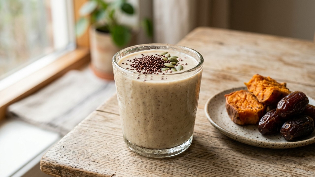 A união de batata-doce e ragi resulta em uma bebida nutritiva e cremosa que fortalece a primeira refeição do dia com energia e saúde.