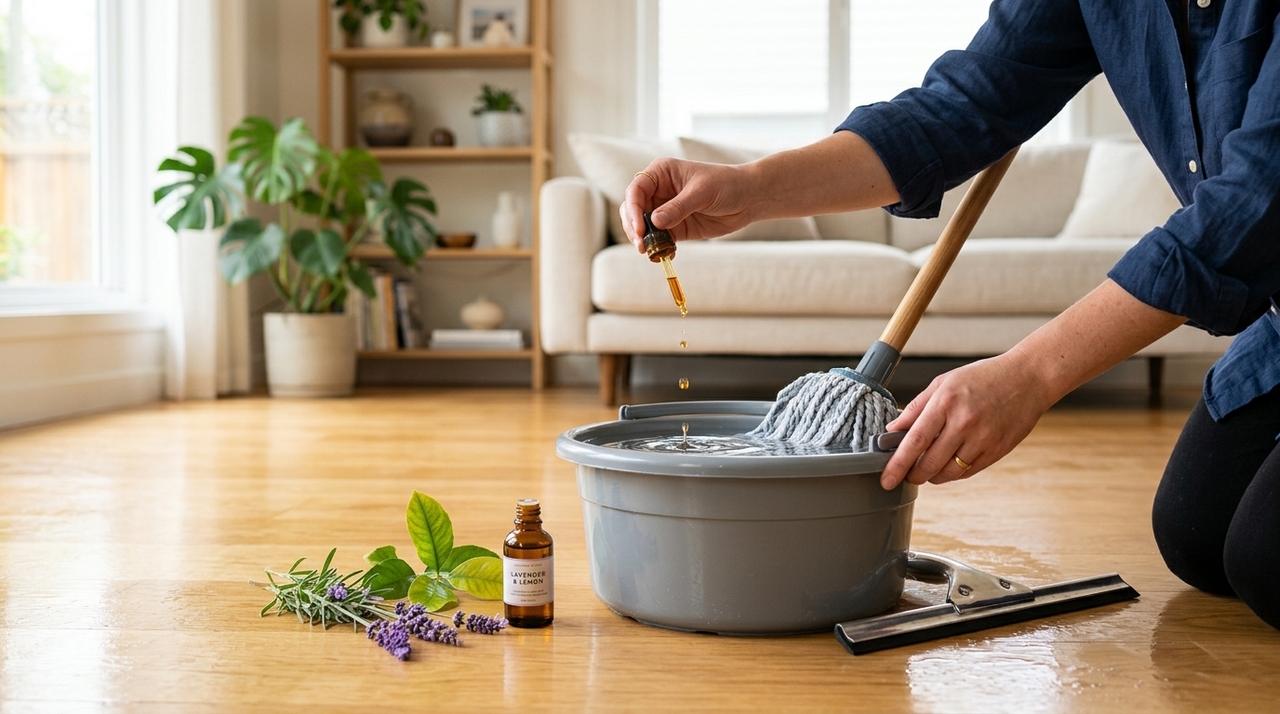 Como óleo e água não se misturam completamente, o ideal é seguir as instruções do fabricante do óleo e do produto usado para limpar o piso.