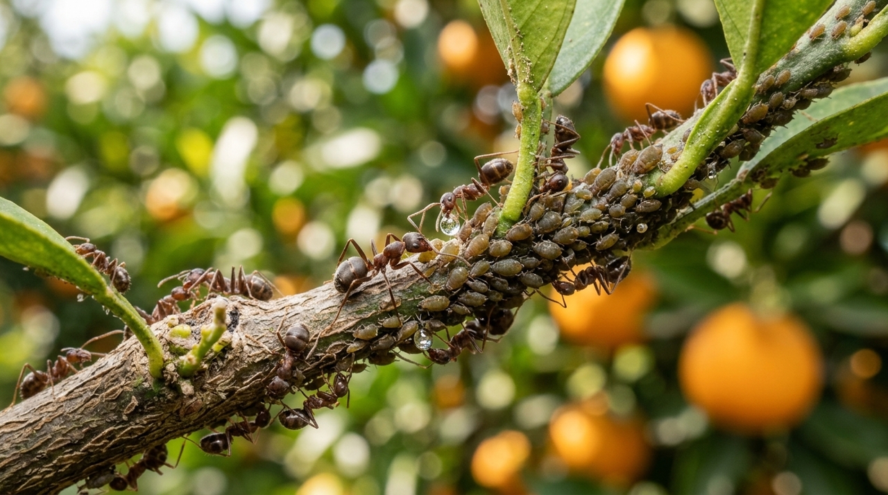 Nos pomares de frutas cítricas, esses insetos estabelecem uma complexa cooperação com pulgões e psilídeos