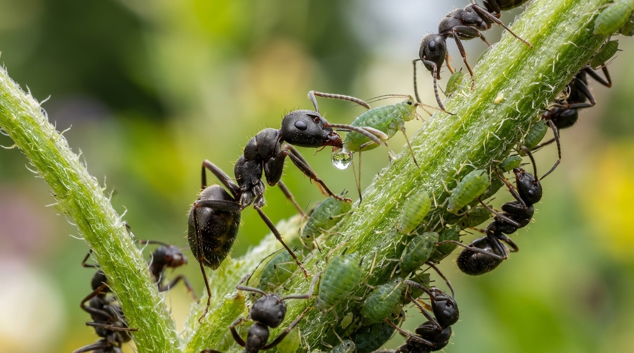 Os pulgões são pequenos insetos que perfuram tecidos vegetais para se alimentar da seiva.