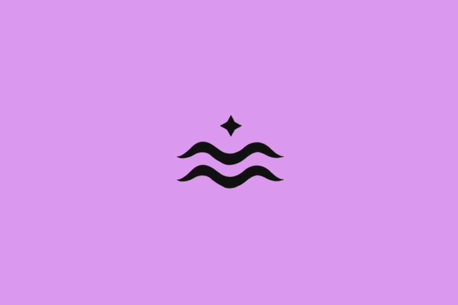 Símbolo do signo de Aquário em preto com uma estrela em fundo roxo
