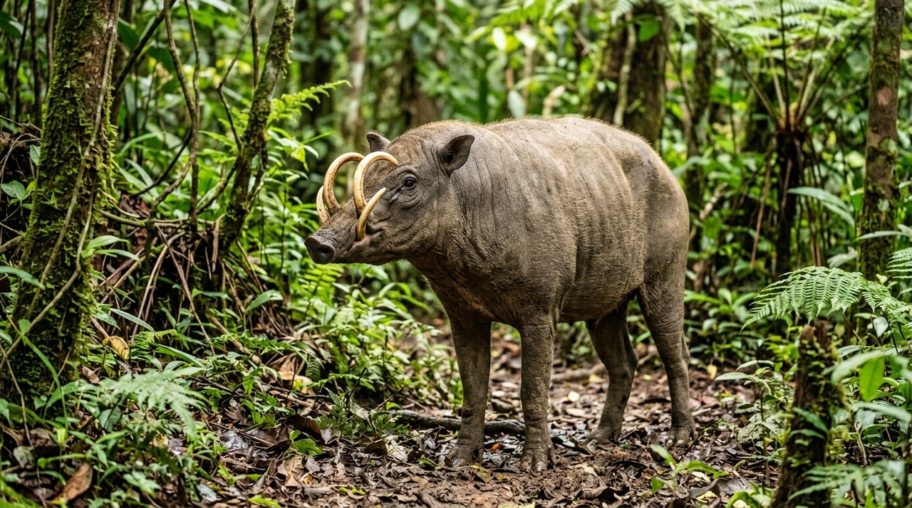 A babirusa é um porco selvagem encontrado em ilhas da Indonésia e conhecido por uma característica praticamente impossível de ignorar.