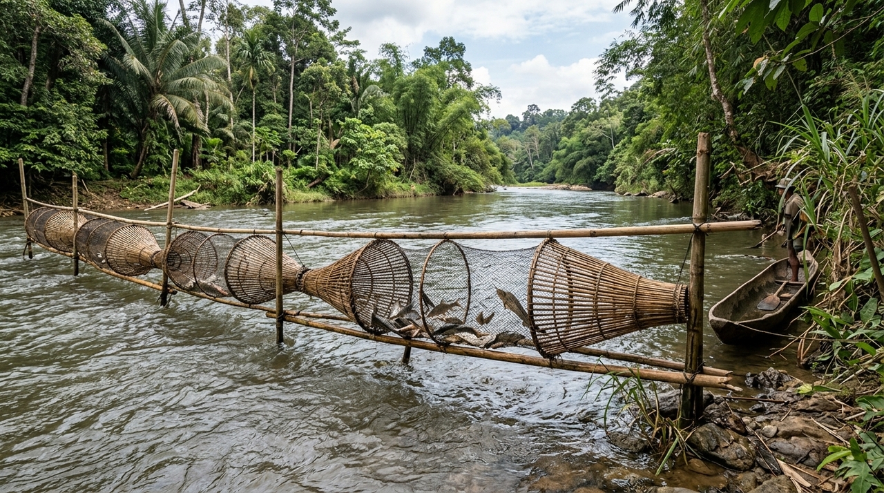 Os agentes percorreram a margem e localizaram as armadilhas fixadas em sequência.