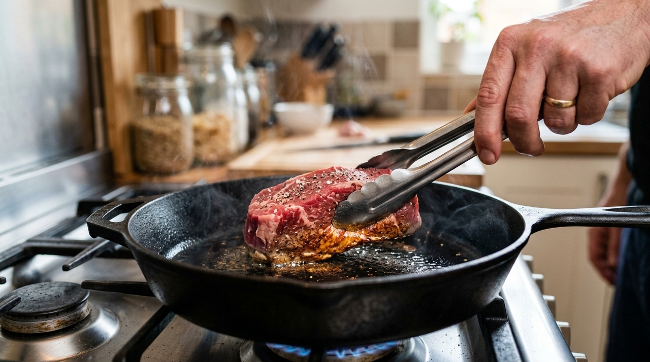 Uma superfície bem aquecida acelera as reações responsáveis pelo douramento da carne.